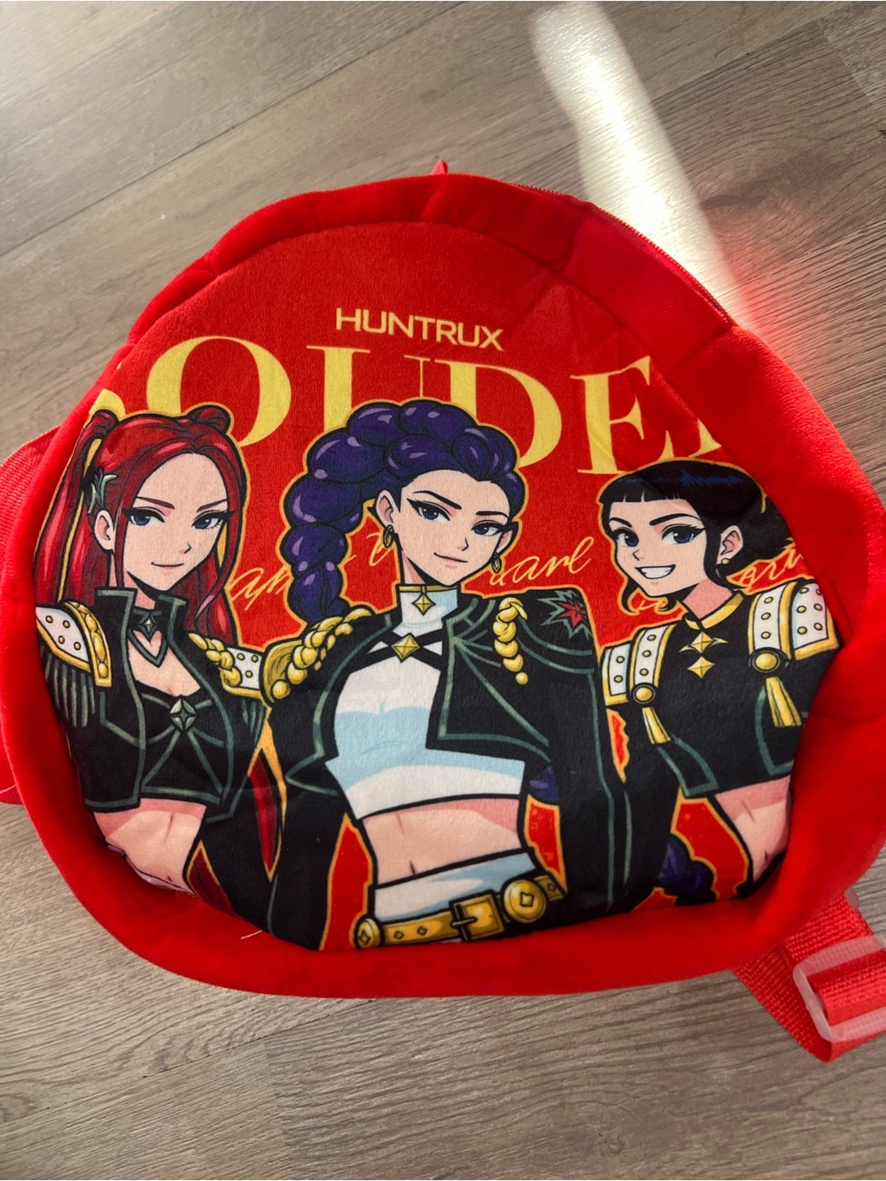 K-Pop Red Women's Graphic Backpack with Character Print